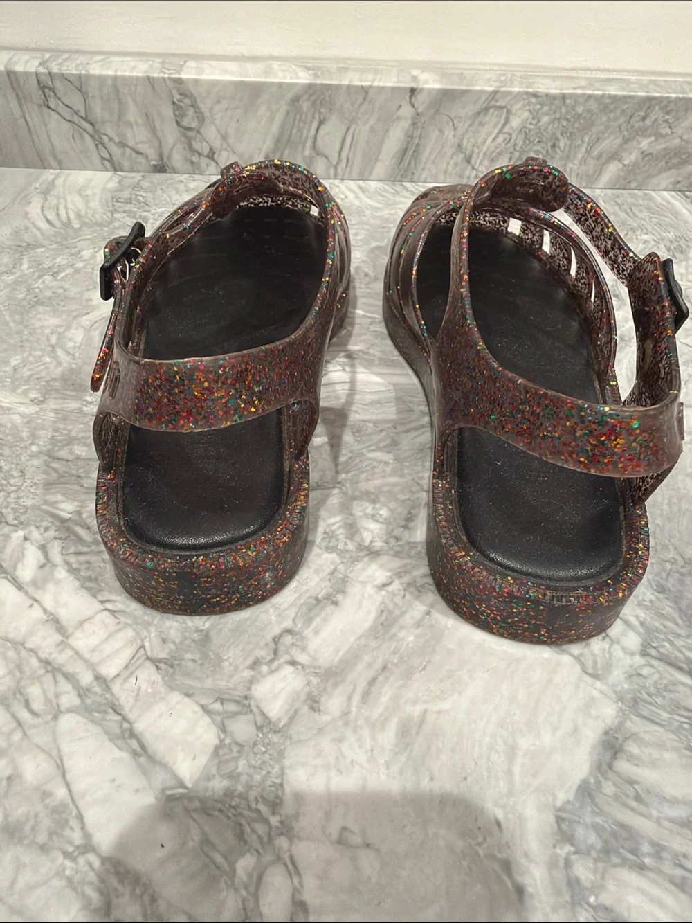 Mini Melissa Jelly Sandals with Multicolor Glitter